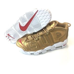 Nike X Supreme Suptempo Gold and White Sneakers with Red Accents size 10